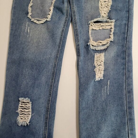 Nasty Gal Womens Size 10 Girl Talk Distressed Shredded Mom Jeans Light Wash - Picture 4 of 10